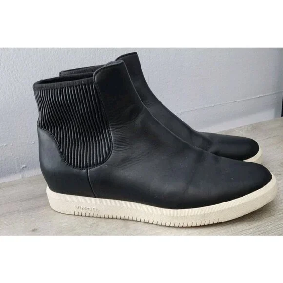 Vince Leather High-Top Slip On Sneakers Black Stretch 9.5 $295 Platform - Picture 4 of 8